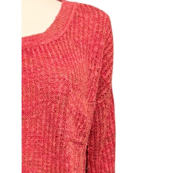 Free People Sweet Jane Crochet Back Pink Strawberry Sweater Oversized Boho Small - Picture 5 of 11